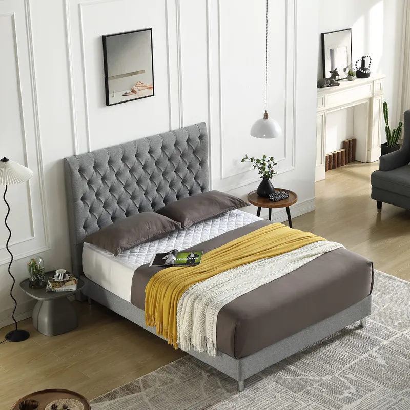 MB3385ZT |  Luxury Button Design Cotton Fabric upholstered bed  for middle high end market