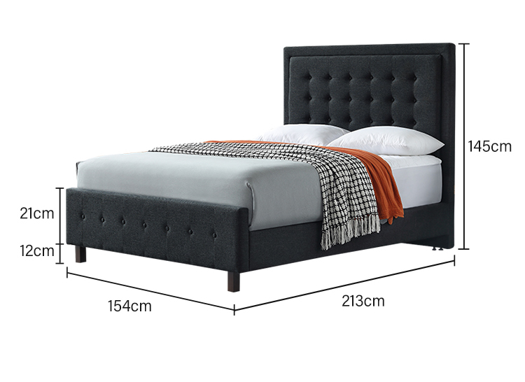 product-JLH-MB3502ZT | Luxury Botton Design Cotton Fabric upholstered with footboard bed Dark Grey-i-1