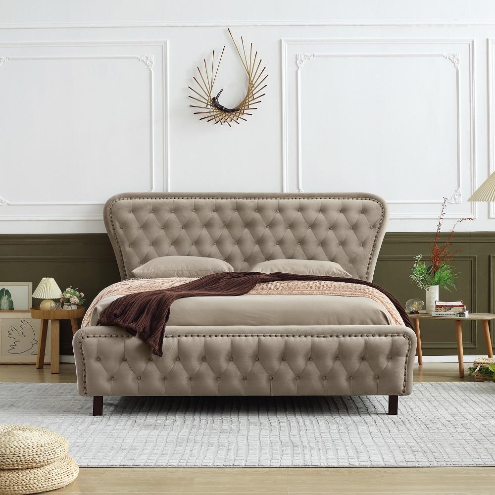 MB3565ZT |  Royal Luxury Button Cream Velvet upholstered bed for high end market
