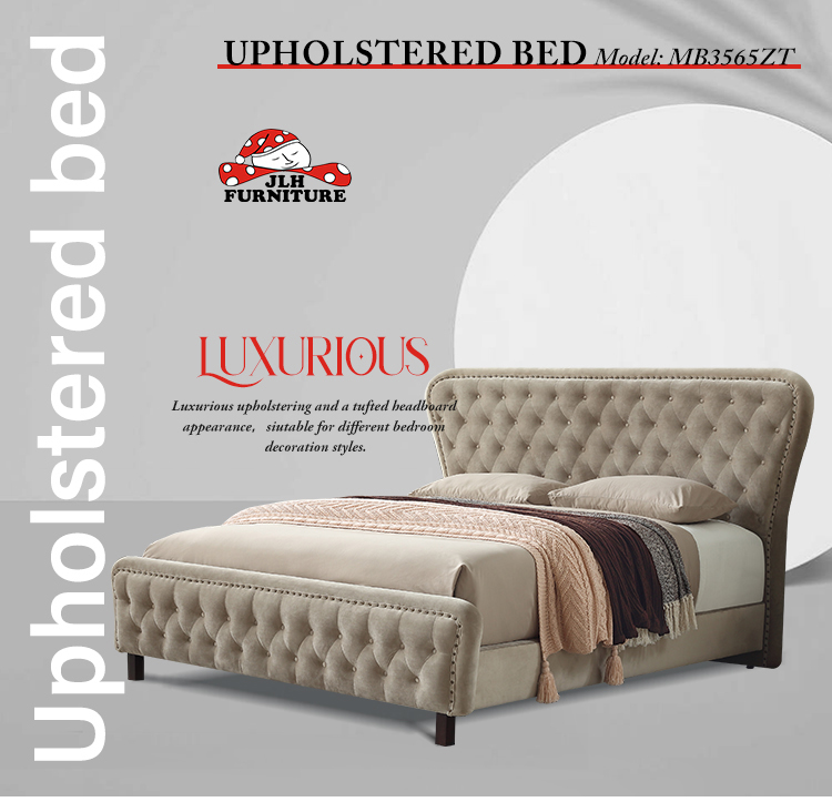 product-MB3565ZT | Royal Luxury Button Cream Velvet upholstered bed for high end market-JLH-img