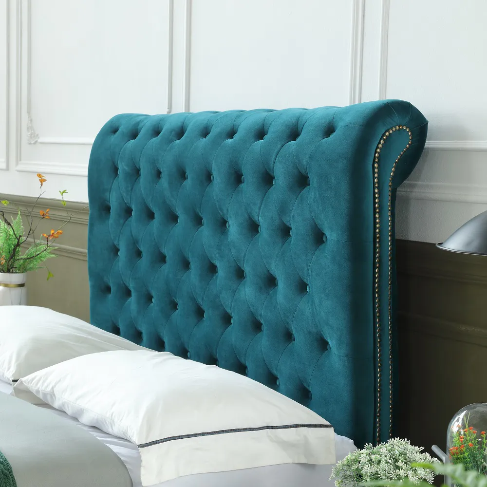 MB3566ZT |  Luxury Button Design Velvet Fabric upholstered Castello Bed for middle high end market