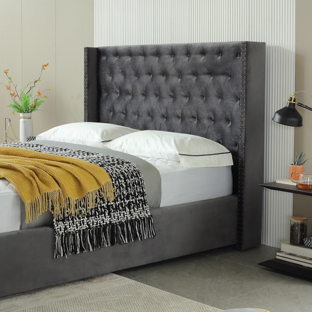 MB3613ZT |  Luxury grand style Button Design upholstered Bed with wingback headboard
