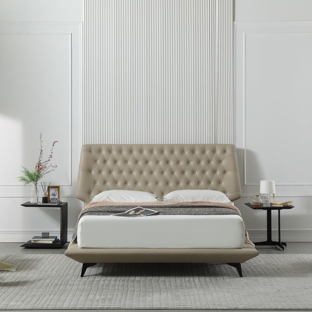 MP3632ZT |   Cream Luxuriously Genuine Leather bed with a generously cushioned headboard