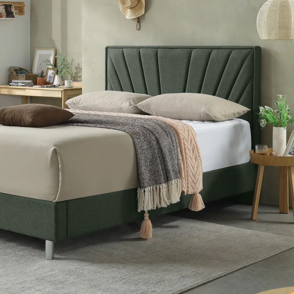 MB3506ZT |  2022 Minimalist Line-shaped upholstered bed for adult drak green