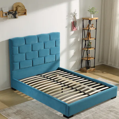 MB3562ZT |  2022 Minimalist brick cube shape upholstered bed for adult Light Blue