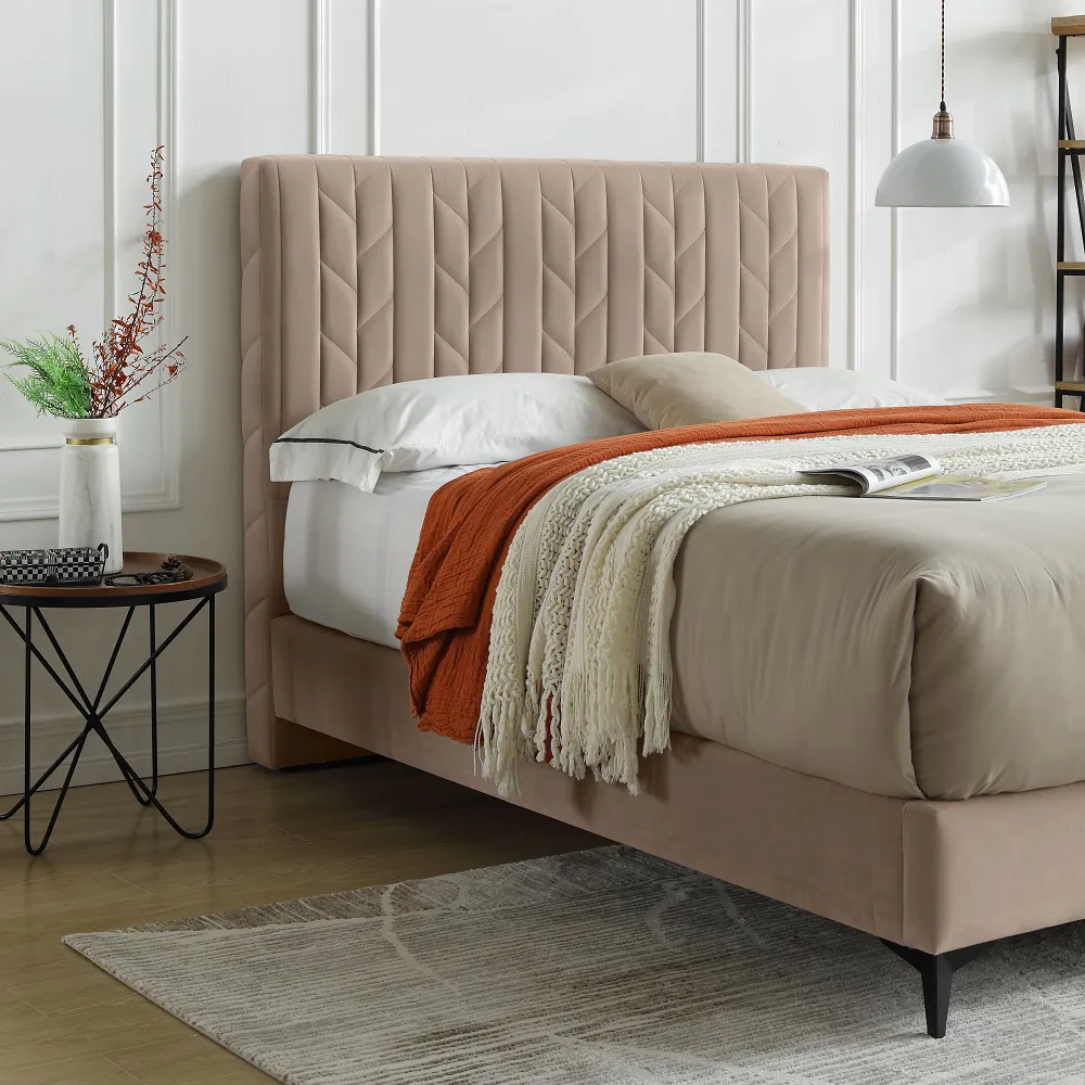 MB3635ZT |  2022 Minimalist Leaf shape upholstered bed for adult Milk-Tea Color