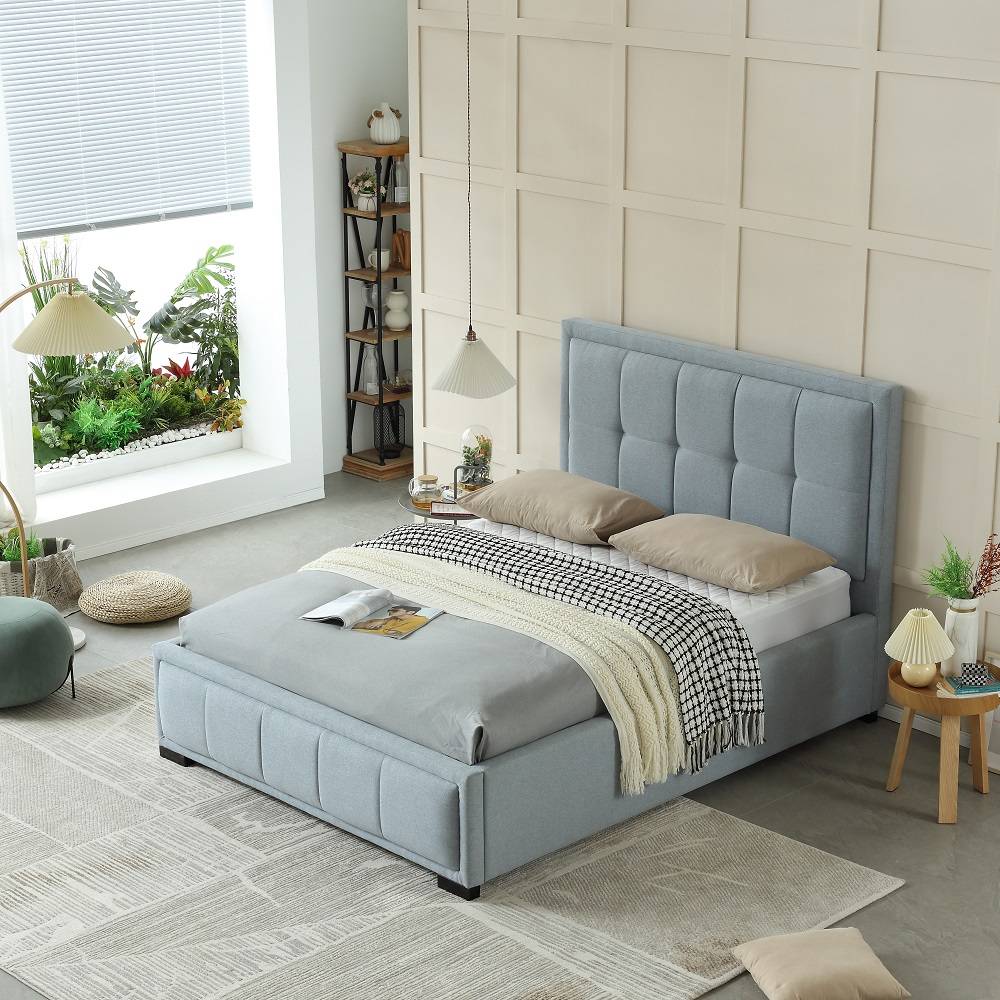 MB3610ZT |  Luxury Button Design Cotton Fabric upholstered bed  for middle high end market Grey Blue