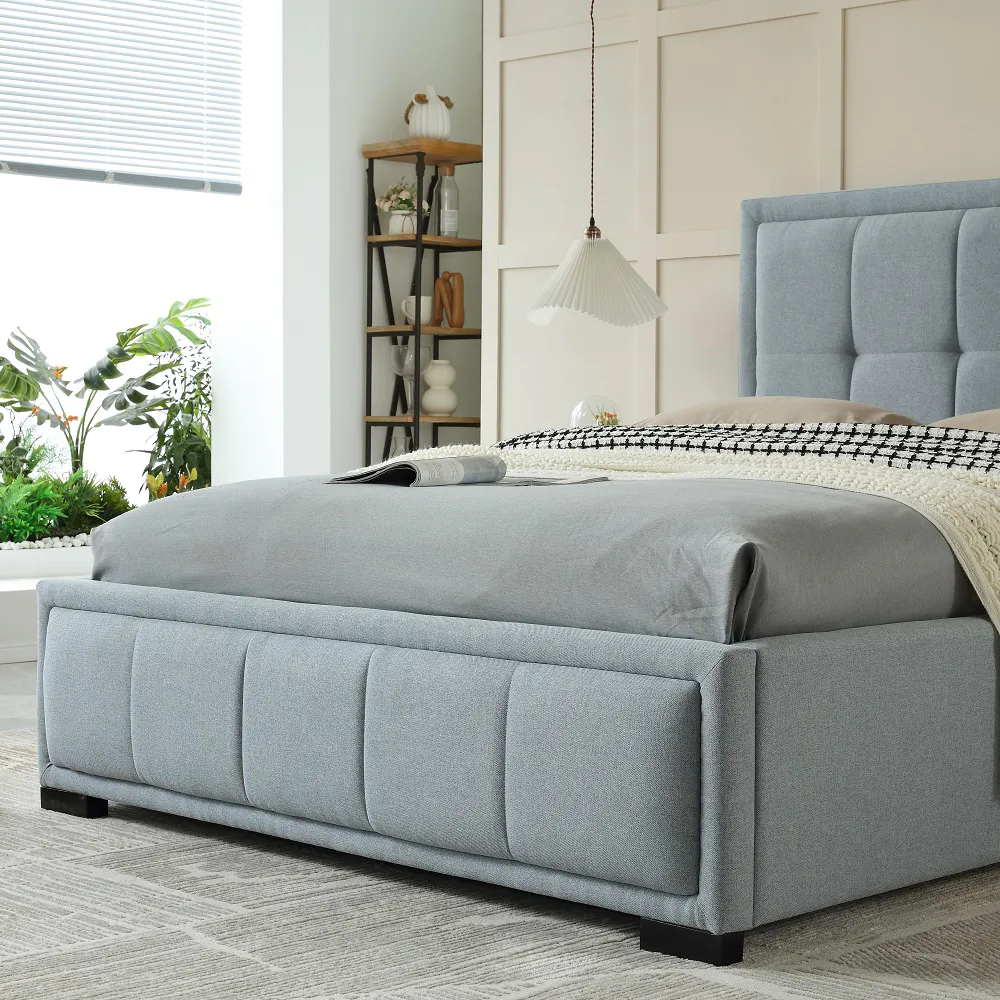 MB3610ZT |  Luxury Button Design Cotton Fabric upholstered bed  for middle high end market Grey Blue