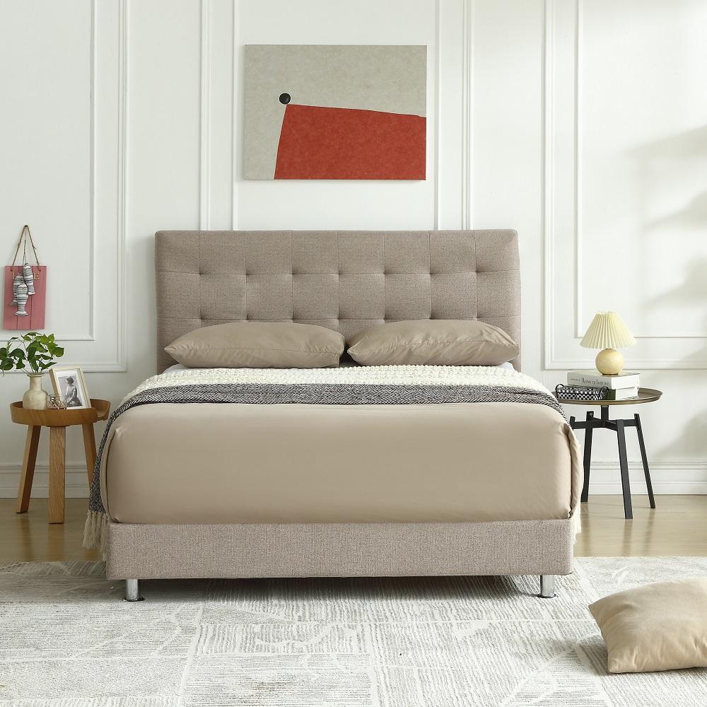 MB3601ZT | Modern tufted Design Cotton Fabric upholstered bed for middle end market Light Cream color