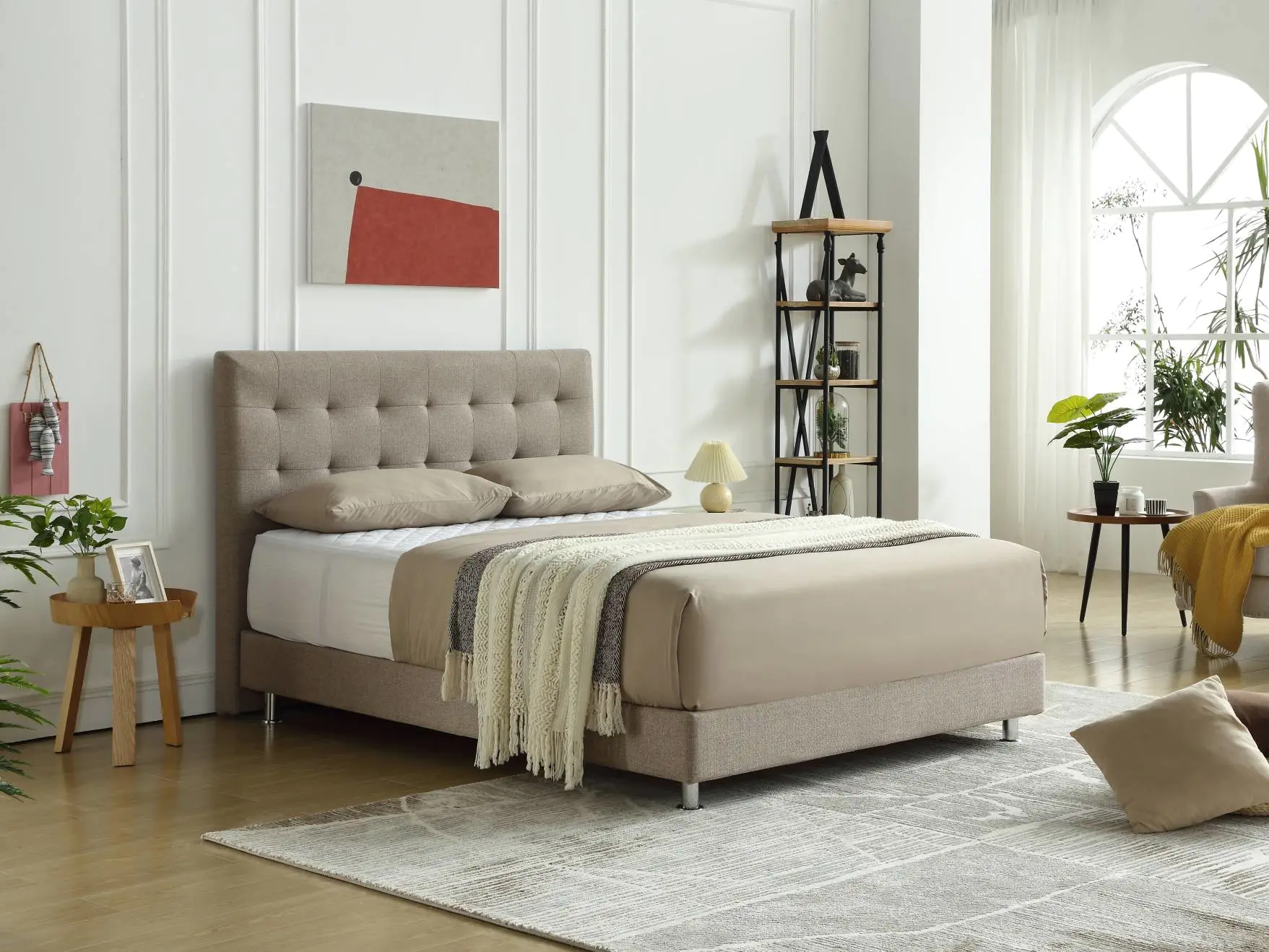 MB3601ZT  Modern tufted Design Cotton Fabric upholstered bed for middle end market Light Cream