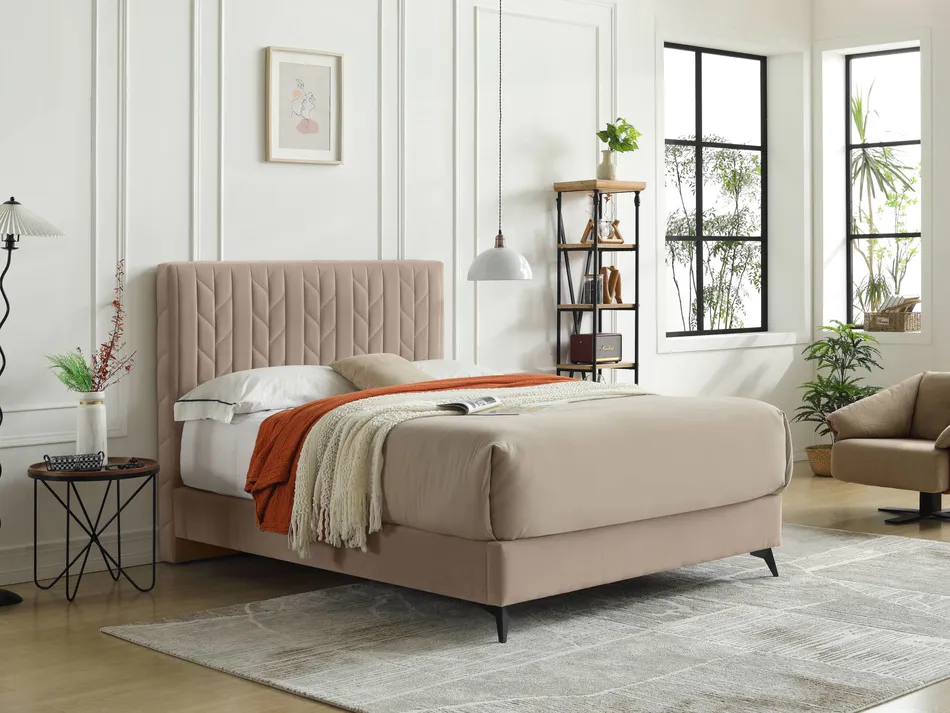 MB3635ZT Minimalist Leaf shape upholstered bed for adult Milk-Tea Color