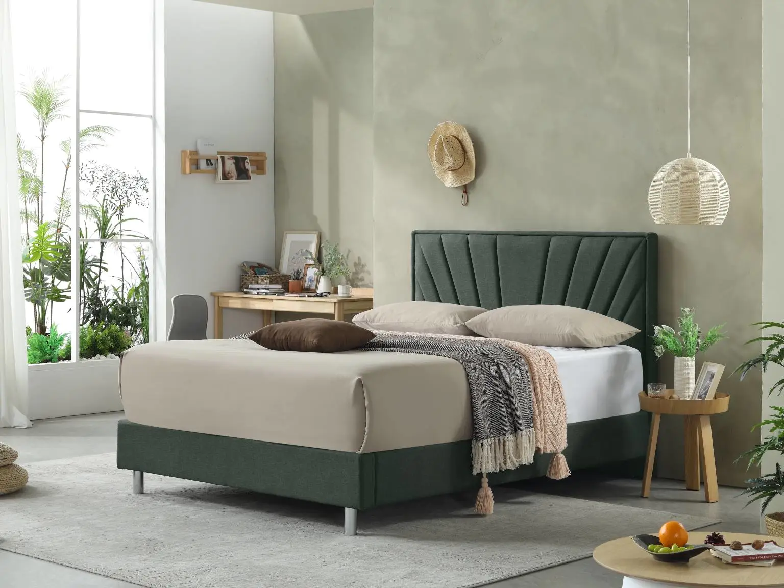 MB3506ZT | 2022 Minimalist Line-shaped upholstered bed for adult drak green