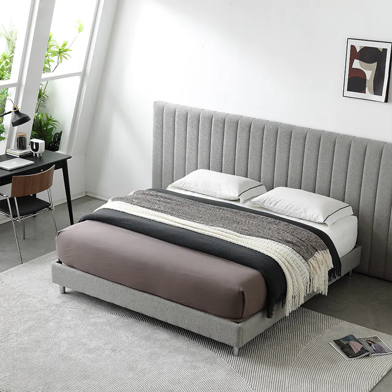 MB3656ZT Berlin Bed Modern Upholstered Platform Bed With Channel Extended Headboard