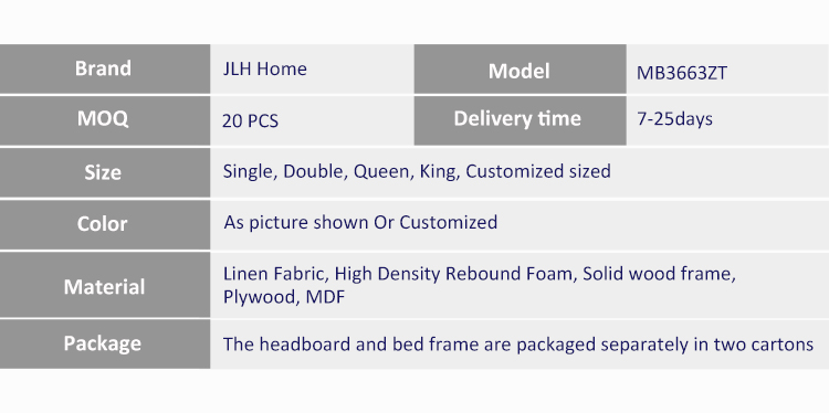 product-JLH Mattress-Best MB3663ZT Easy Clean Fabric Tufted Bed, Assorted Sizes Colors Factory Pric