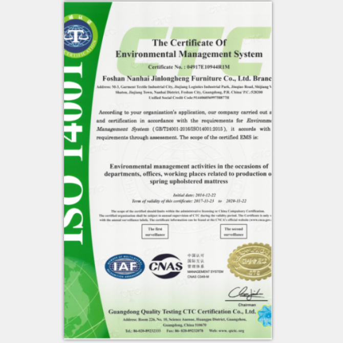 The Certificate Of Environmental Management System Jlh