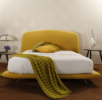 MB3346 Wooden King Full Size Upholstered Bed Frame With Headboard Bright Yellow